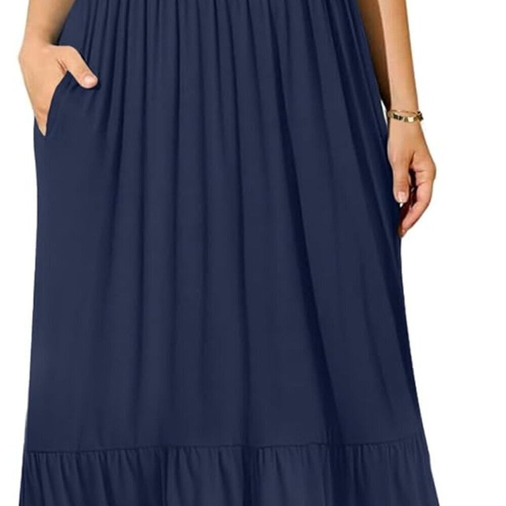 Plus Size Maxi Dress Casual Short Sleeve Tiered Flowing Pockets for Women